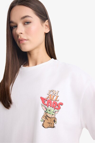 DeFacto Cool Star Wars-Mandalorian Oversize Φαρδιά Εφαρμογή Crew Λαιμόκοψη Πίσω Μπλουζάκι με κοντό μανίκι E6152A