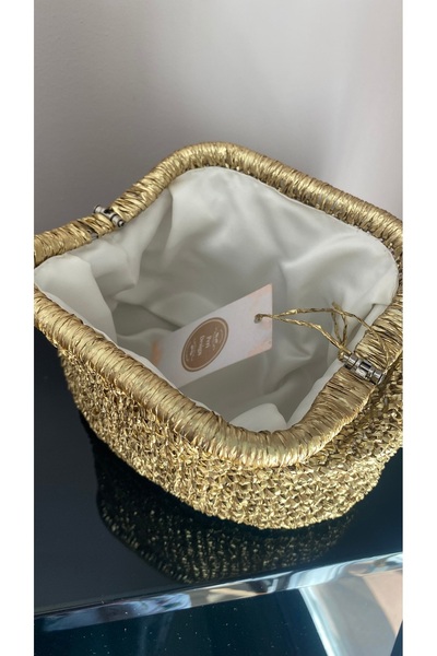 PeriStore Matte Gold Hand Knitted Portfolio Bag 22X18Cm