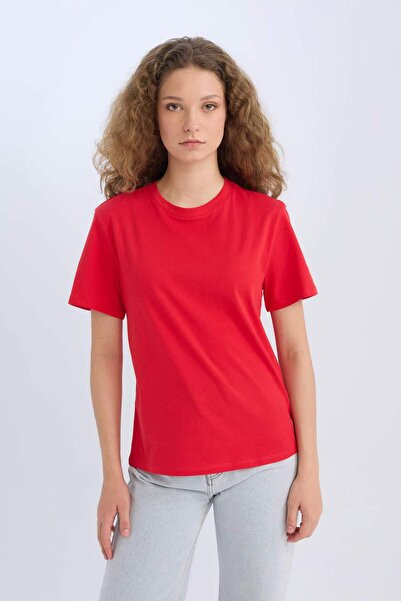 DeFacto Regular Fit Crew Neck Basic Plain Short Sleeve Red T-Shirt D9592Ax25Sm