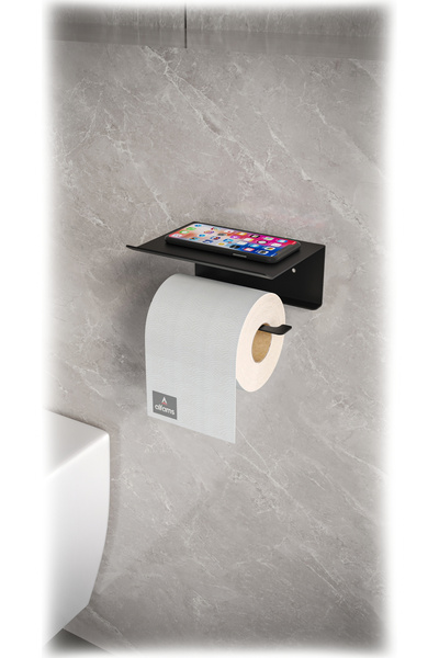 alfams by fmsa مرحاض حديث معدني أسود - حامل ورق، حامل مناديل ورف حامل هاتف