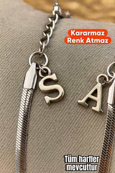 ruvelu Kararmaz Çelik 2’li Harfli Italyan Arkadaş, Sevgili, Çift Bilekliği Paslanmaz Gümüş Renk