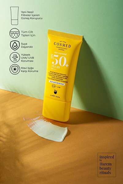 COSMED Sun Essential Fluid SPF 50 Tüm Cilt Tipleri için Yüz Güneş Kremi Yeni Nesil Filtreler 50 ml