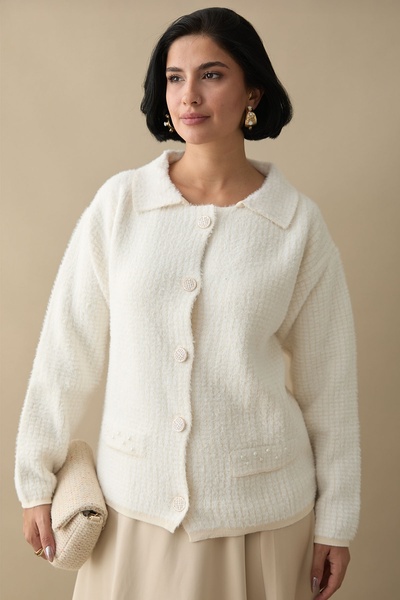 InStyle Ecru Cardigan - Bead Pocket Detail
