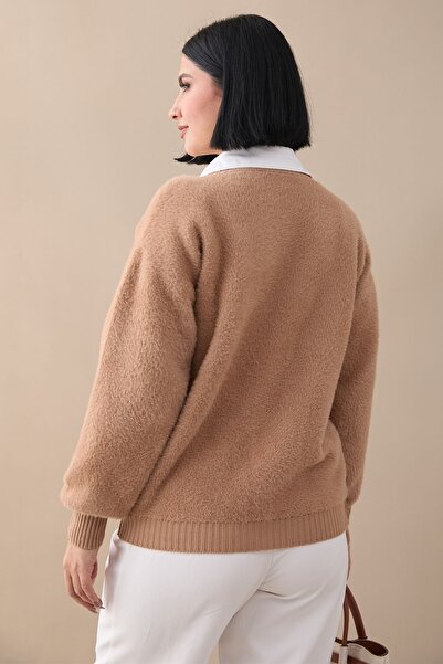 InStyle Camel Трикотажний кардиган - з кишенями та хутром