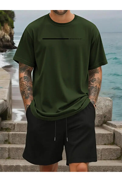 ACTIVE MODA - BUMBAC IMPRIMAT WHATEVER supradimensionat tricou SETURI DE 2 PANTALONI SCURT MĂRIME MARE