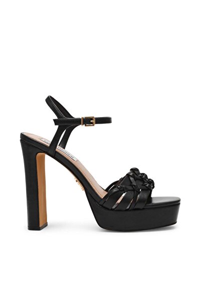 Steve Madden Womens Massey Black Leather Heels