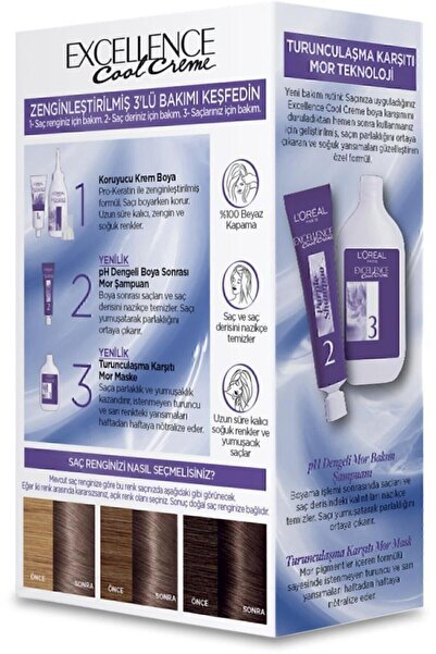 L'Oreal Paris L’oréal Paris Excellence Cool Creme Saç Boyası – 7.11 Ekstra Küllü Kumral 3'lü Set