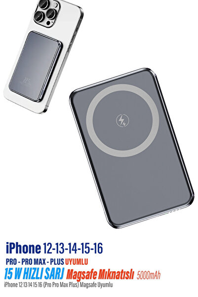 EXENAR iPhone 12 13 14 Uyumlu 15W Hızlı Şarj Magsafe Powerbank 5000 Mah Kablo...