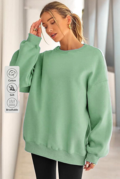 COMBİNE MİCHAİL Çağla Women's Oversize Cotton Sweatshirt - Crew Neck