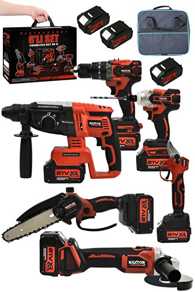 RAXTOR Profesyonel 36v Matkap Hilti Taşlama Somun Sıkma Makas Testere 6'lı Set