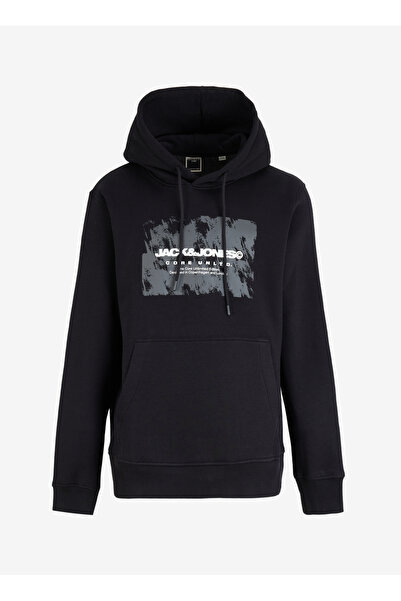 Jack & Jones Kapüşon Yaka Siyah Erkek Sweatshırt 12269940_JCOAERO FRONT PRINT...