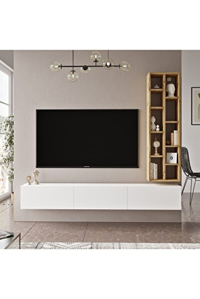 Yurupa Arya 175cm Tv Ünitesi Kitaplık Keçe-beyaz ARY9-WK