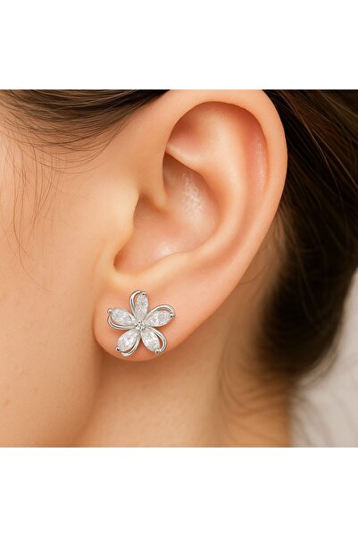 Valveris Şık Gümüş Zirkonya Çiçek Küpe - Kadınlar İçin Zarif Hediye