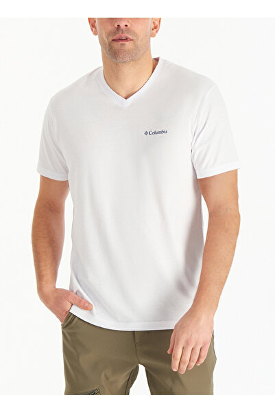 Columbia 9110131100_CS0288 Beyaz Erkek V Yaka Normal Kalıp Baskılı T-Shirt