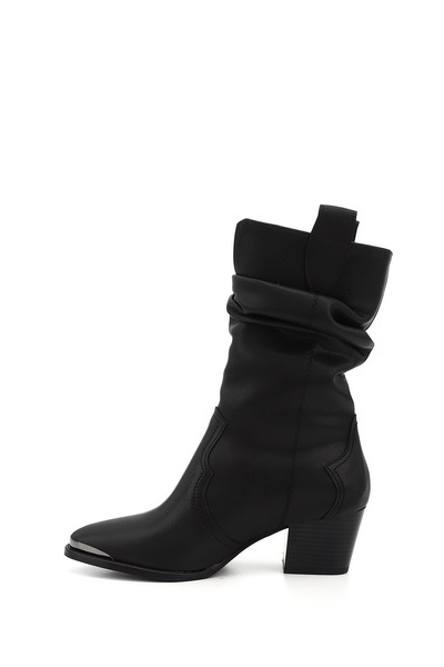 GÖNDERİ(R) Kadın Siyah Sivri Burun Kalın Topuklu Kovboy Çizme