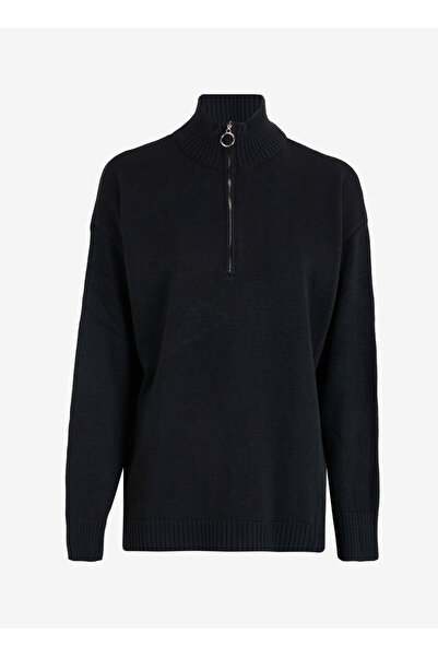 LİMON COMPANY Limon Dik Yaka Düz Düz Siyah Kazak Kadın ML4WL-KZK9007