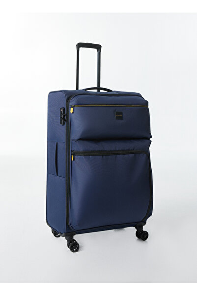 Fabrika Lacivert 78x46x30 cm Büyük Boy Çekçekli Kumaş Valiz 029