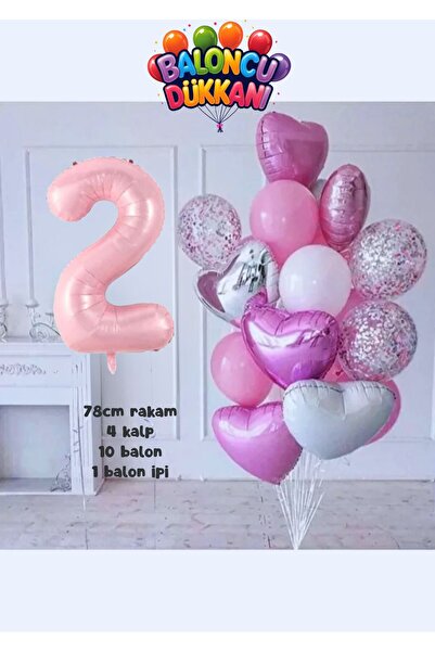 Baloncu Dükkanı Pembe Doğum Günü Balon Seti – Kalpli Pembe Konsept Parti Balo...
