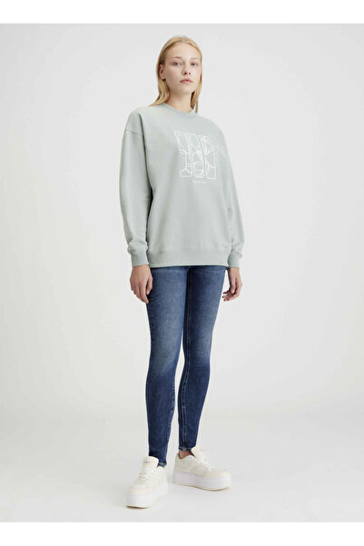 Calvin Klein Jeans Yuvarlak Yaka Baskılı Mint Kadın Sweatshırt EMBROIDERED AW OVERSIZED CN