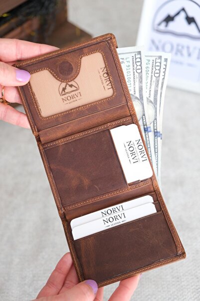 Norvi Leather محفظة من الجلد الطبيعي مغناطيسية اللون بلون البندق 1125
