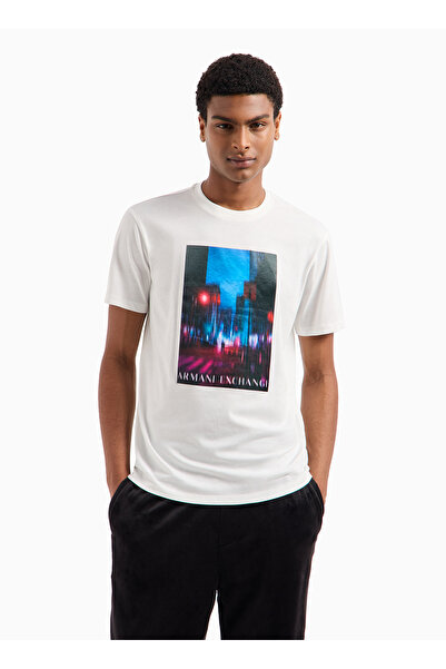 Armani Exchange Bisiklet Yaka Baskılı Ekru Erkek T-Shirt XM000058 AF10356 U0009
