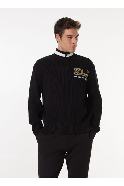 Karl Lagerfeld Jeans Dik Yaka Relaxed Baskılı Siyah Erkek Kazak 245D2001_KLJ ...