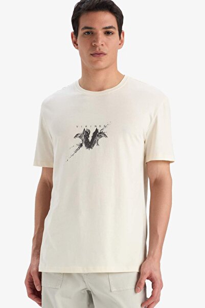 DeFacto 100% Cotton Vikings Regular Fit Crew Neck Short Sleeve T-Shirt E4764Ax25Sp
