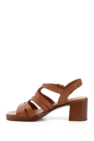 GÖNDERİ(R) Women / Girls Tan Antique Thick Heeled Genuine Leather Sandals