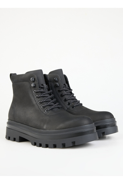 Calvin Klein Siyah Erkek Deri Bot LUGGED BOOT LACEUP REBELLIOUS