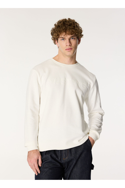 Mustang Bisiklet Yaka Ekru Erkek Sweatshırt M4WM-SWT-1819