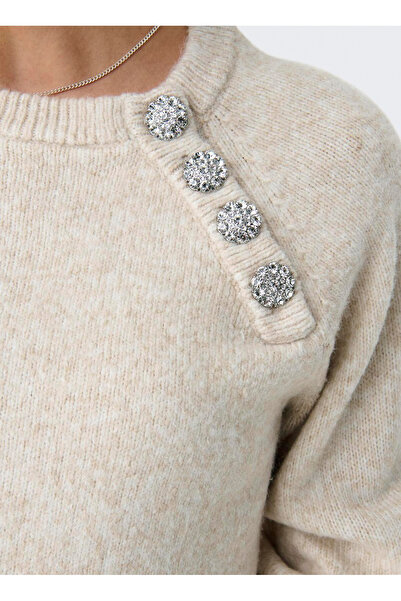 ONLY O Neck Regular Plain Light Brown Sweater Women Onllauren Life Ls O-Neck Button Knt