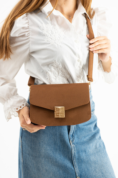 Night Dora Model Suede Tan Women's Hand and Shoulder Bag