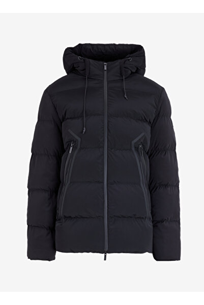 Fabrika Kapüşonlu Kapitone Siyah Erkek Mont F4WM-MNT 2939