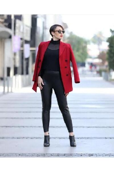 PARKDERİN Large Size Black Claret Red Blazer Jacket - Button Detailed