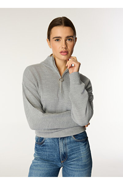 LİMON COMPANY Gri Melanj Kadın Dik Yaka Kazak ML4WL-KZK9007
