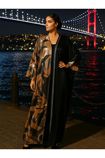 fiore fashion عباية شتوية مخملية لون أسود تركيا فستان مسلم قفطان إسلامي مقاس كبير فيراس، بيشت