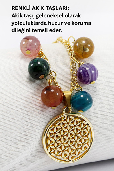 biuti Doğal Taşlı Metal Yaşam Çiçeği Araba Dikiz Ayna Süsü, Renkli Akik Taşlı...