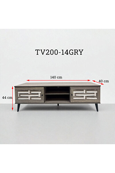 TrentonGCC TV Cabinet 140cm with Storage Shelves, Woven Door Design & Black Legs