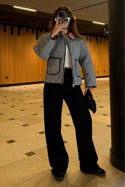 Madmext Siyah Pötikareli Cepli Kadın Mont Mg2488