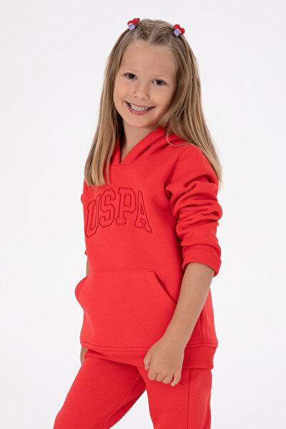 U.S. Polo Assn. Fată Roșu cu glugă cu căptușeală din fleece basic Swea tricou...