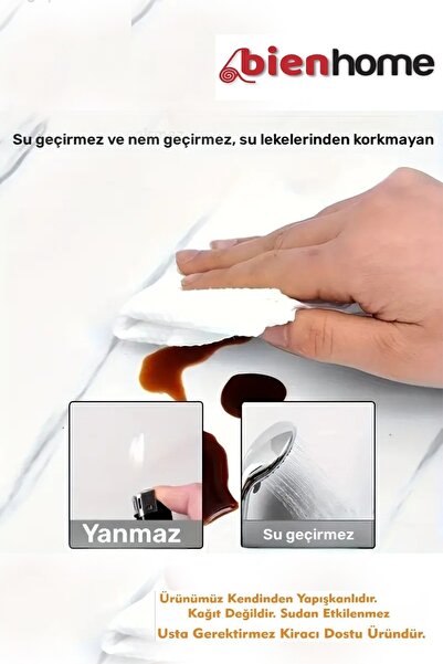 Bien Home 30x60 Cm Gri Açık Mermer Desen Mutfak Banyo Kaplama Panel Kendinden Yapışkanlı