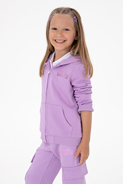 U.S. Polo Assn. Kız Çocuk Lila Kapüşonlu Fermuarlı Basic Sweatshirt 50316837-...