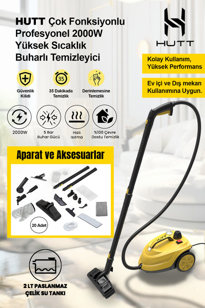 HUTT Çok Fonksiyonlu Profesyonel 2000W Yüksek Sıcaklık Buharlı Temizleyici Halı, Koltuk, Araç ve Mutfak