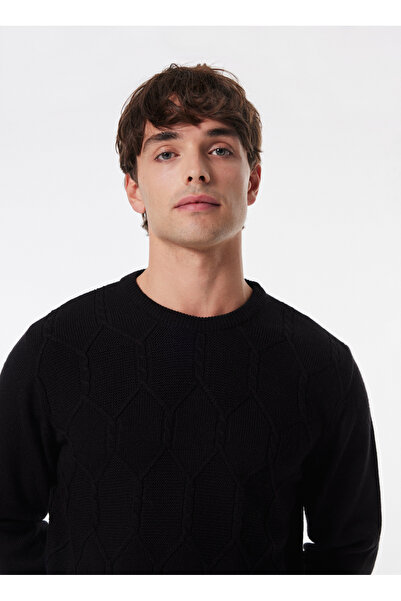 People By Fabrika Siyah Erkek Bisiklet Yaka Basic Jakarlı Kazak PBF4WM-KZK 5025