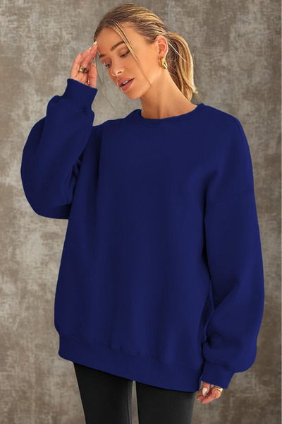 COMBİNE MİCHAİL Син дамски суитшърт Saks Oversize - с кръгло деколте