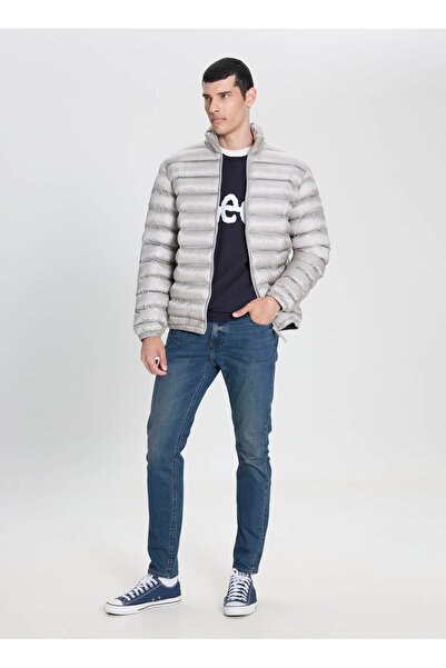 Lee Regular Fit Normal Kesim Dik Yaka Fermuarlı Gri Bej Şişme Mont