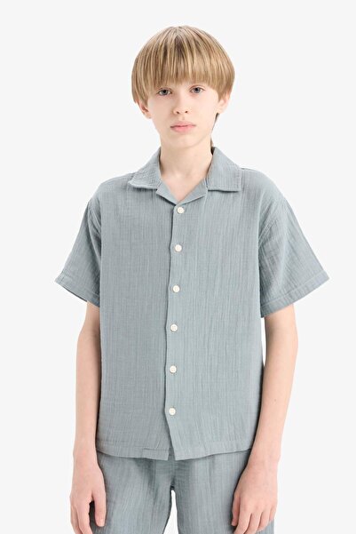 DeFacto Erkek Çocuk Oversize Geniş Kalıp Polo Yaka Müslin Kısa Kollu Gömlek W3239A625HS