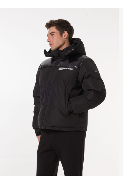 Karl Lagerfeld KLJ PUFFER JACKET Kapüşon Yaka Baskılı Siyah Erkek Mont 245D1505
