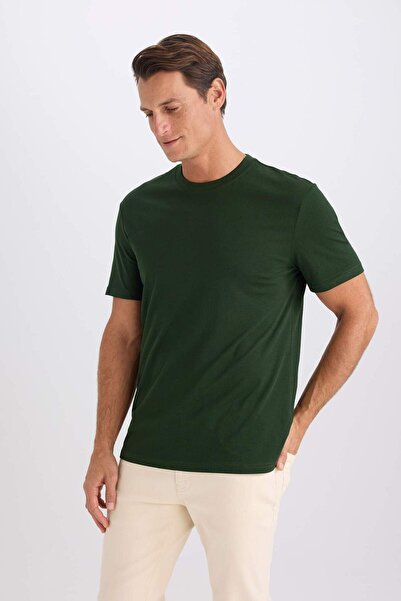 DeFacto 100% Cotton New Regular Fit Crew Neck Basic Plain Short Sleeve T-Shirt V7699Az25Sp