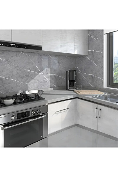 Bien Home 30x60 Cm Gri Beyaz Mermer Desenli Kendinden Yapışkanlı Köpük Banyo WC Kaplama PVC Duvar Paneli